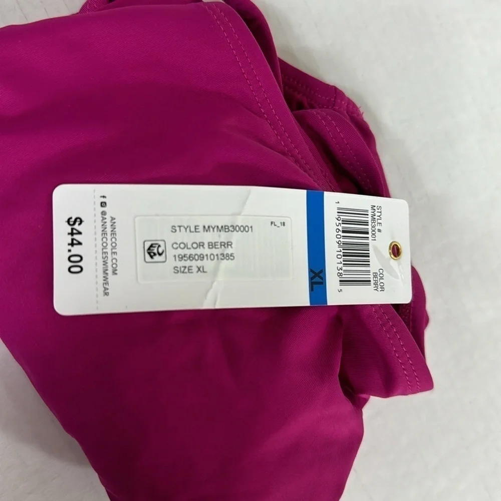 Anne Cole Women's XL Alex Bikini Bottom Berry Pink‎ Rusched Sides NWT